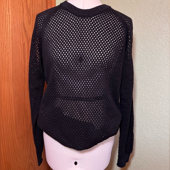 BCBGeneration black open shoulder long sleeve open holes sweater. Size large - Picture 4 of 6
